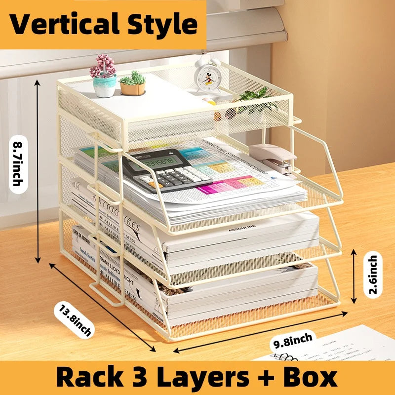 Office A4 Paper Desk Organizer Document File Letter Book Brochure Filling Tray Rack Shelf Carrier Metal Wire Mesh Storage Holder