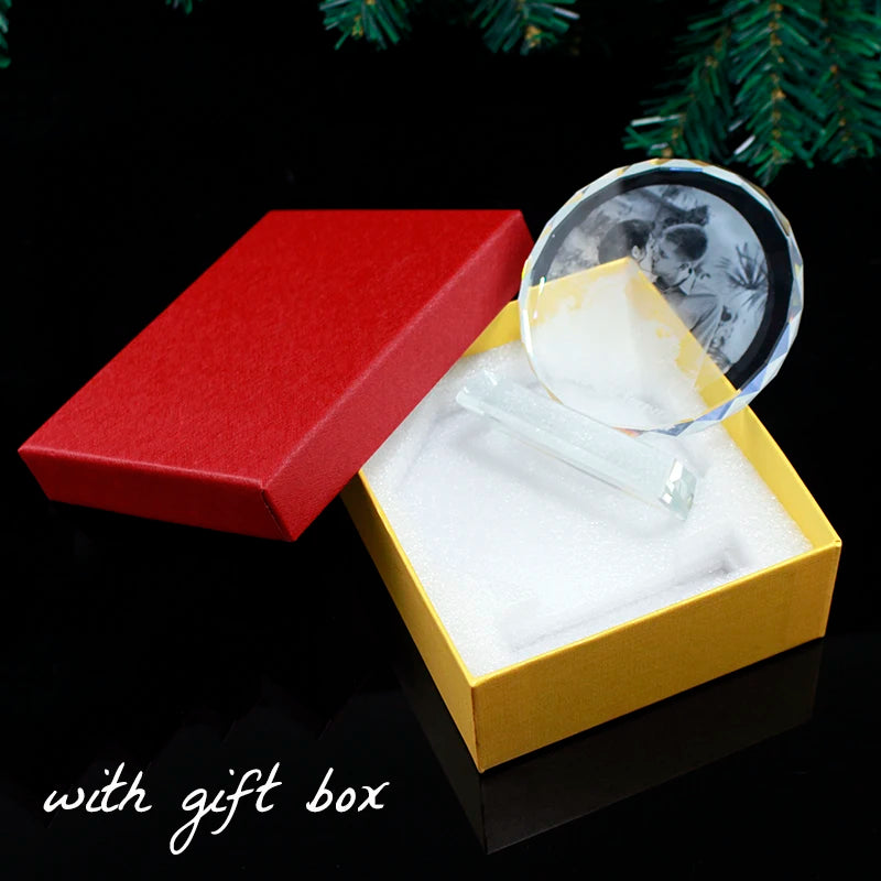 Customized Round Shape Crystal Glass Photo Frame Personalized Figurines Crystal Birthday Friends Gifts Home Decor