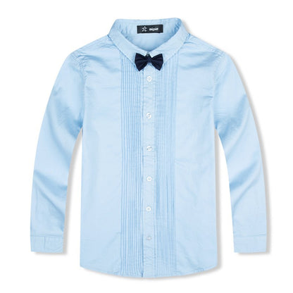 Exquisite Children's Dress Shirt British Style Solid Color Cotton Boy Bow Tie Shirt Shirt