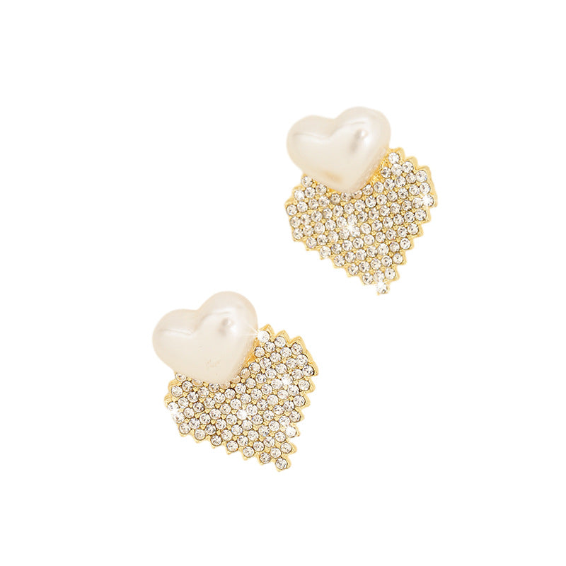 Stylish Vintage Diamond And Pearl Love Earrings