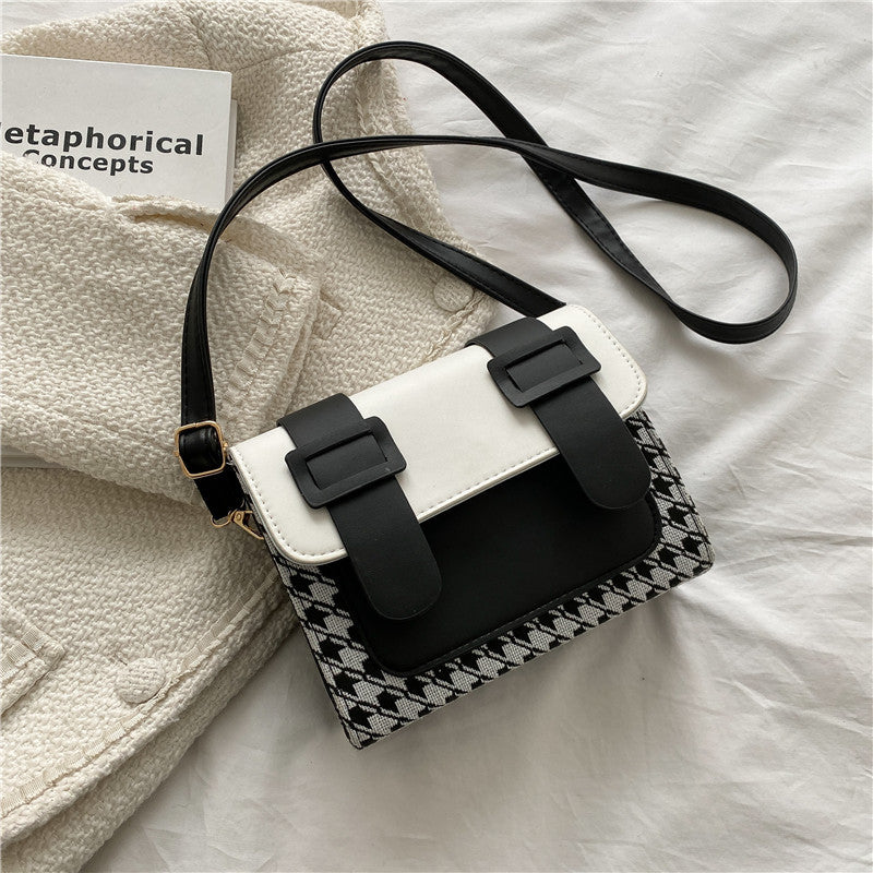 Petit sac carré simple à carreaux décontracté à une épaule, style coréen