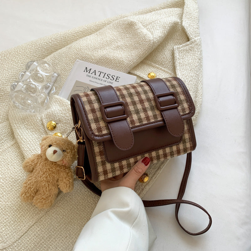 One-shoulder Fashion Trendy Plaid Cross-body Small Square Bag