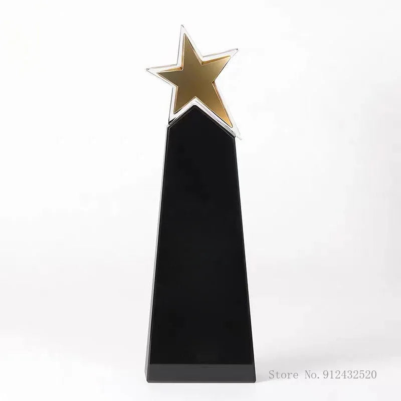 CustomizedFive-Pointed Star Crystal Trophy, Gold Silver Copper, Celebration Gift, Competition Award, Staff Meeting Souvenir, 1Pc