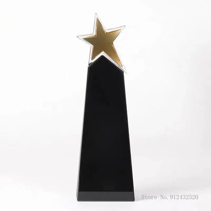 CustomizedFive-Pointed Star Crystal Trophy, Gold Silver Copper, Celebration Gift, Competition Award, Staff Meeting Souvenir, 1Pc