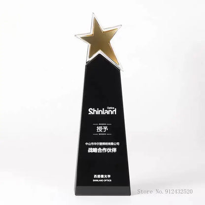 CustomizedFive-Pointed Star Crystal Trophy, Gold Silver Copper, Celebration Gift, Competition Award, Staff Meeting Souvenir, 1Pc