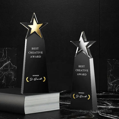 CustomizedFive-Pointed Star Crystal Trophy, Gold Silver Copper, Celebration Gift, Competition Award, Staff Meeting Souvenir, 1Pc