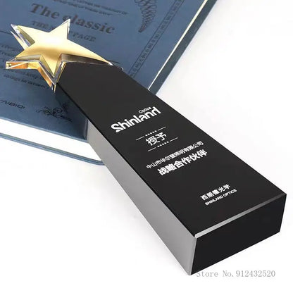 CustomizedFive-Pointed Star Crystal Trophy, Gold Silver Copper, Celebration Gift, Competition Award, Staff Meeting Souvenir, 1Pc