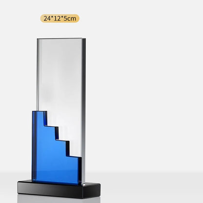 Customized Creative Crystal Trophy, High Honor Souvenir, Excellent Employee Enterprise Competition Awards, Blue, Home Decor, 1Pc