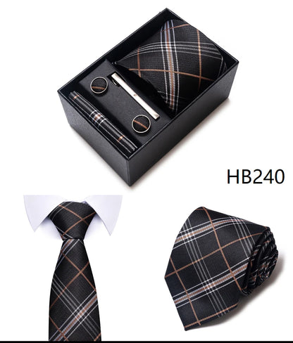 Hot Sale 8 cm Wide Tie Sets Blue Solid Men's Neck Tie Handkerchief Cufflinks Clip Box Wedding Gift Silk Handmade