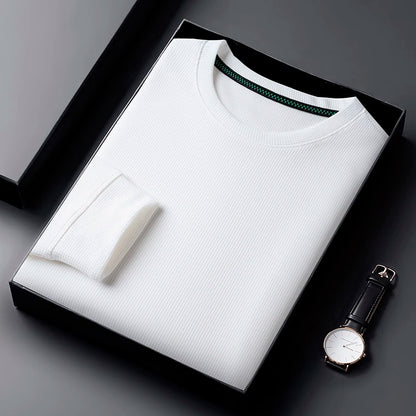 Men's Casual Waffle Round Neck T-shirt Breathable, Comfortable, and Fashionable Long Sleeved T-shirt
