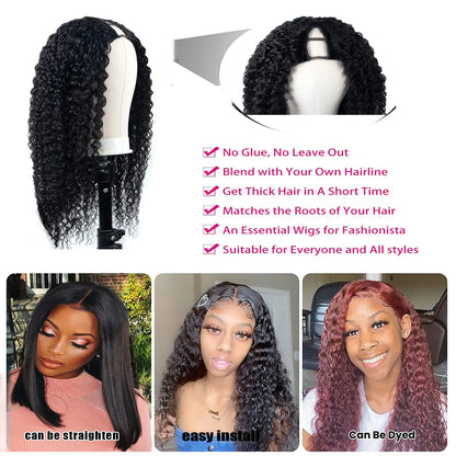 Wig Human Hair No Leave Out Glueless Brazilian Deep Curly Wave U Part Human Hair Wig for Women 180% Density