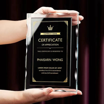 Free Customized Crystal Trophy Certificate Dance Competition Awards Gifts Home Room Decoration Accessory
