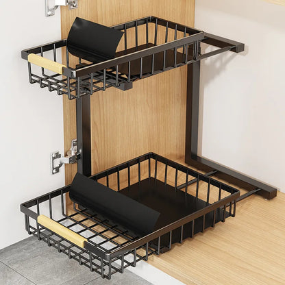 Microdata 2 Tier Metal under Sink Storage Rack with Sliding Drawer