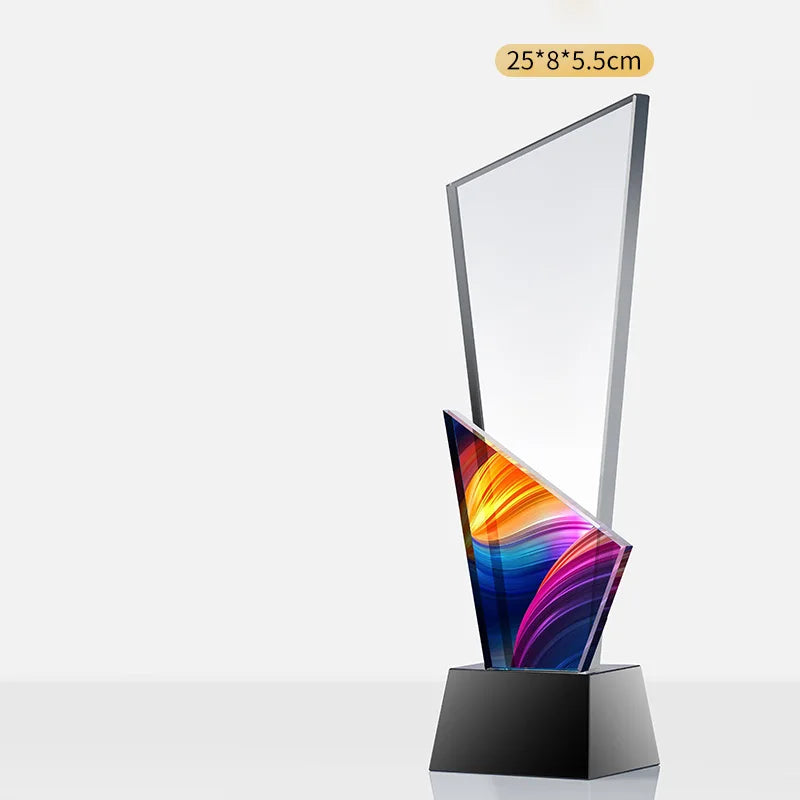 Customized Creative Crystal Trophy, High Honor Souvenir, Excellent Employee Enterprise Competition Awards, Blue, Home Decor, 1Pc