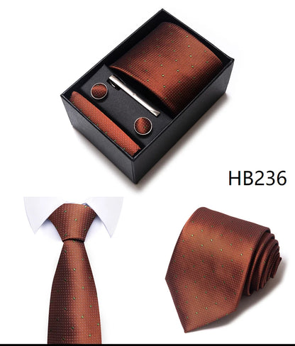 Hot Sale 8 cm Wide Tie Sets Blue Solid Men's Neck Tie Handkerchief Cufflinks Clip Box Wedding Gift Silk Handmade