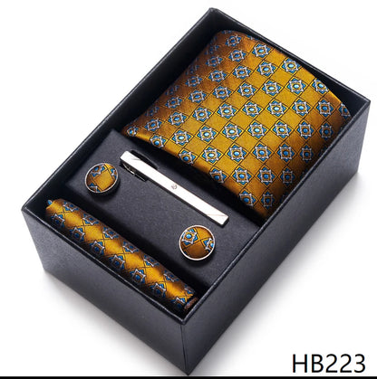 Hot Sale 8 cm Wide Tie Sets Blue Solid Men's Neck Tie Handkerchief Cufflinks Clip Box Wedding Gift Silk Handmade
