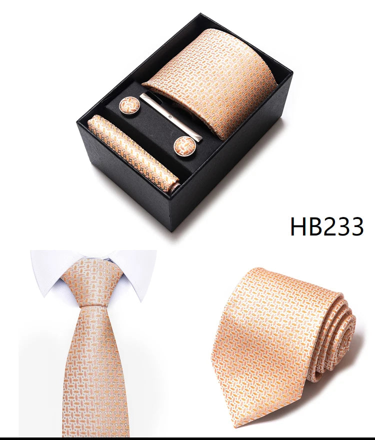 Hot Sale 8 cm Wide Tie Sets Blue Solid Men's Neck Tie Handkerchief Cufflinks Clip Box Wedding Gift Silk Handmade