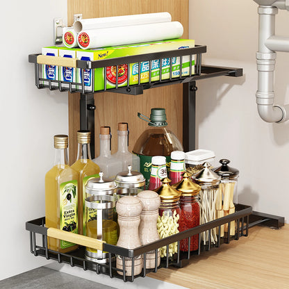 Microdata 2 Tier Metal under Sink Storage Rack with Sliding Drawer