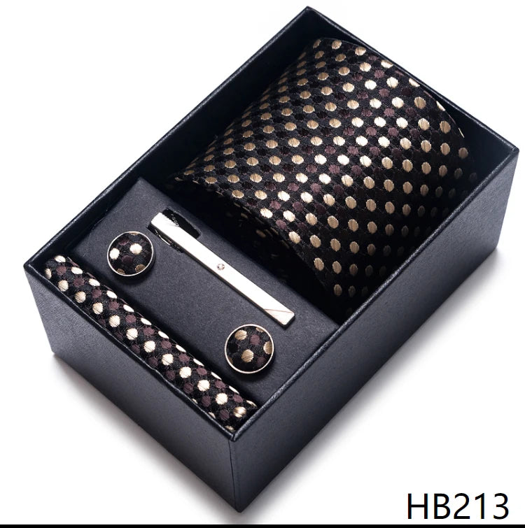 Hot Sale 8 cm Wide Tie Sets Blue Solid Men's Neck Tie Handkerchief Cufflinks Clip Box Wedding Gift Silk Handmade