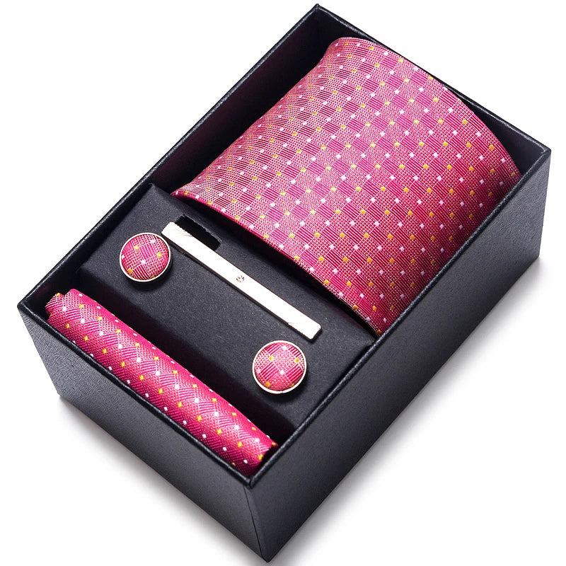 Hot Sale 8 cm Wide Tie Sets Blue Solid Men's Neck Tie Handkerchief Cufflinks Clip Box Wedding Gift Silk Handmade
