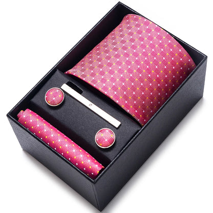 Hot Sale 8 cm Wide Tie Sets Blue Solid Men's Neck Tie Handkerchief Cufflinks Clip Box Wedding Gift Silk Handmade