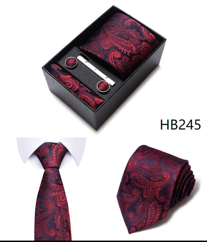 Hot Sale 8 cm Wide Tie Sets Blue Solid Men's Neck Tie Handkerchief Cufflinks Clip Box Wedding Gift Silk Handmade