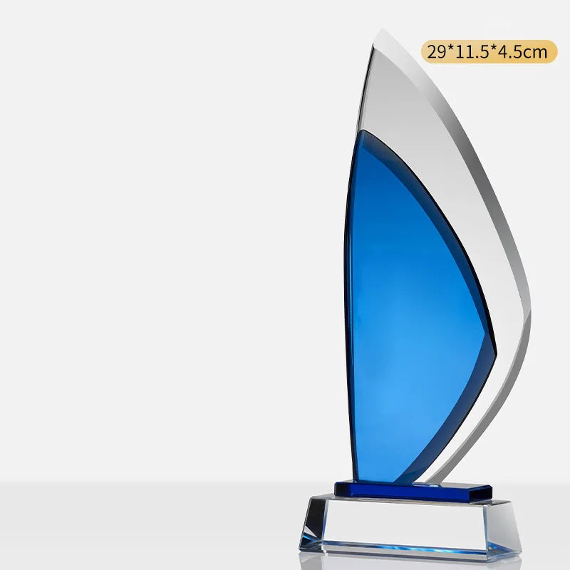 Customized Creative Crystal Trophy, High Honor Souvenir, Excellent Employee Enterprise Competition Awards, Blue, Home Decor, 1Pc