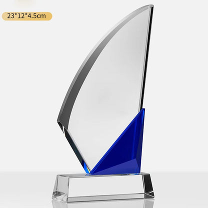 Customized Creative Crystal Trophy, High Honor Souvenir, Excellent Employee Enterprise Competition Awards, Blue, Home Decor, 1Pc