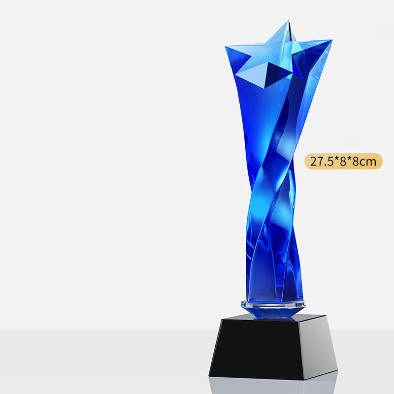 Customized Creative Crystal Trophy, High Honor Souvenir, Excellent Employee Enterprise Competition Awards, Blue, Home Decor, 1Pc