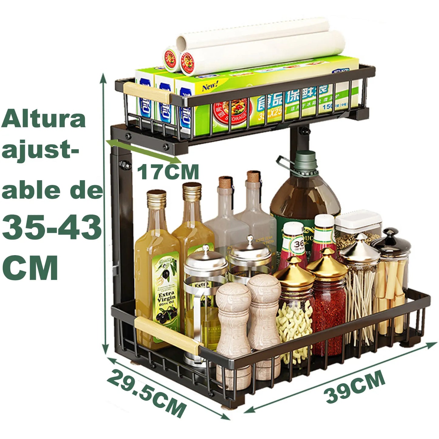 Microdata 2 Tier Metal under Sink Storage Rack with Sliding Drawer
