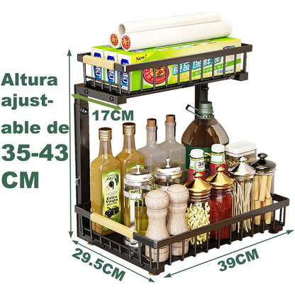 Microdata 2 Tier Metal under Sink Storage Rack with Sliding Drawer