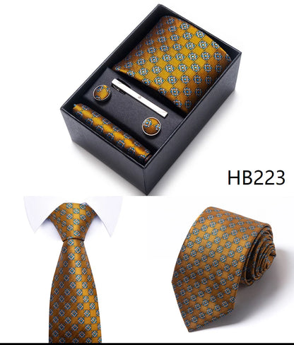 Hot Sale 8 cm Wide Tie Sets Blue Solid Men's Neck Tie Handkerchief Cufflinks Clip Box Wedding Gift Silk Handmade