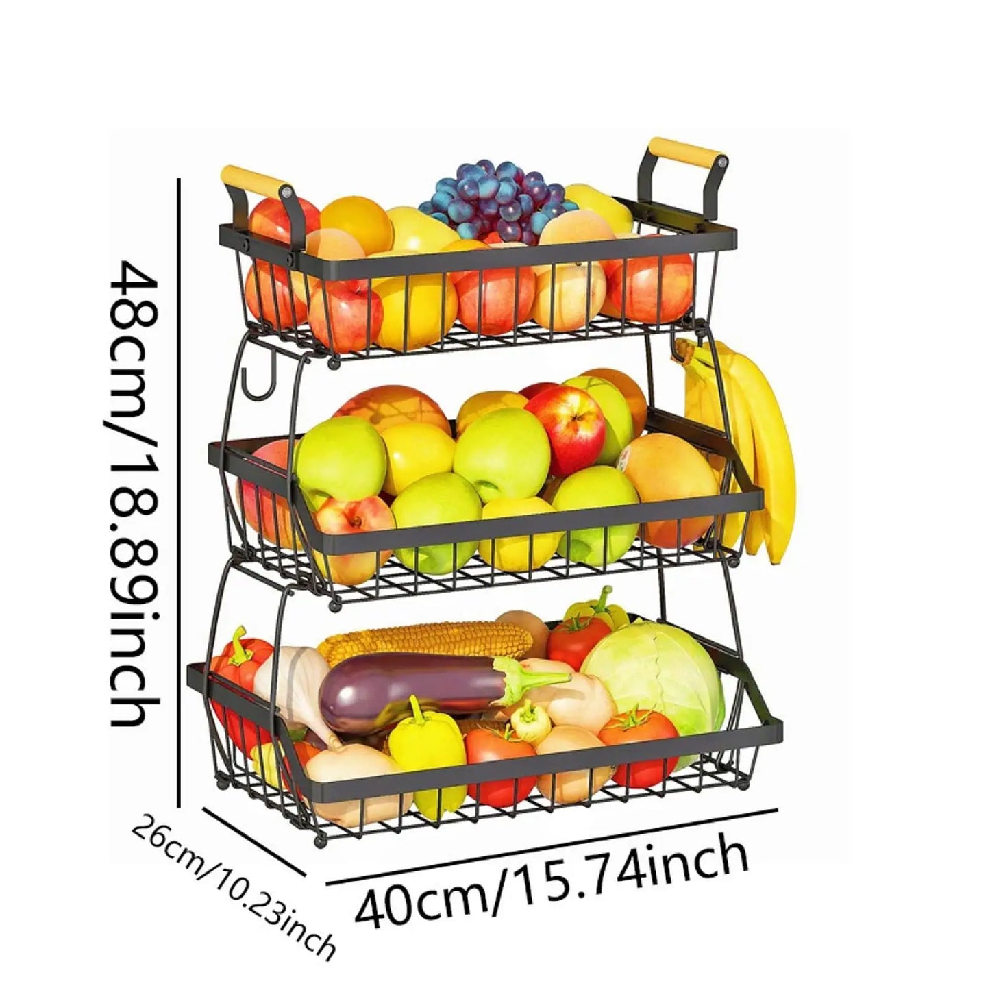 Vegetables Basket Large Capacity 3 Tiers Space Saving Metal Wire Basket