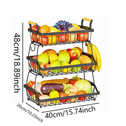 Vegetables Basket Large Capacity 3 Tiers Space Saving Metal Wire Basket