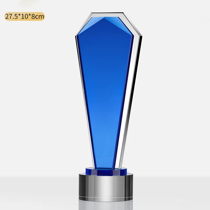 Customized Creative Crystal Trophy, High Honor Souvenir, Excellent Employee Enterprise Competition Awards, Blue, Home Decor, 1Pc