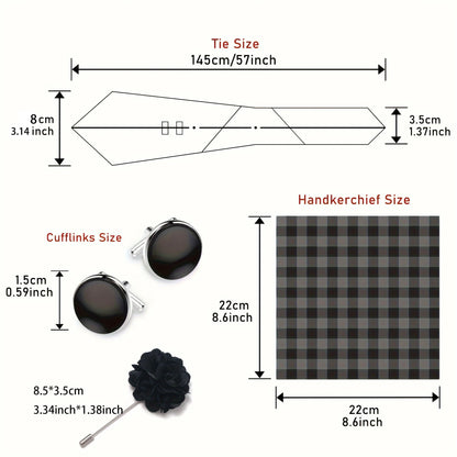 Luxurious Fashion Gift Box Men 8 cm Tie Sets Necktie Handkerchief Cufflinks Clip Brooch Set Golden Print Fit Wedding