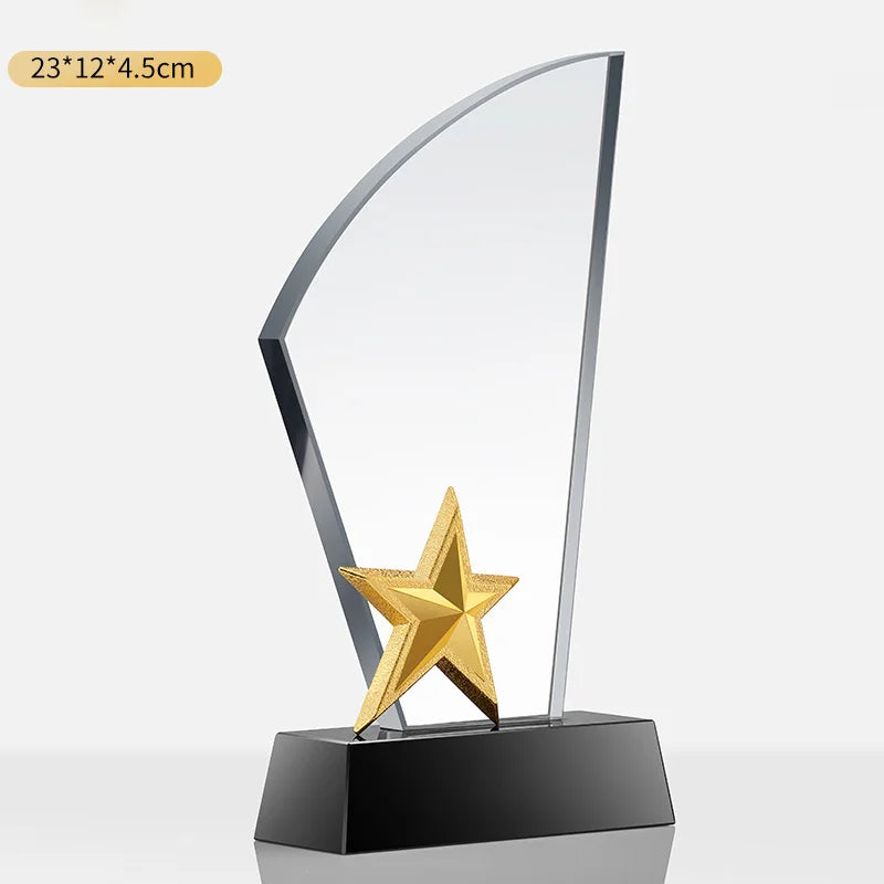 Customized Creative Crystal Trophy, High Honor Souvenir, Excellent Employee Enterprise Competition Awards, Blue, Home Decor, 1Pc