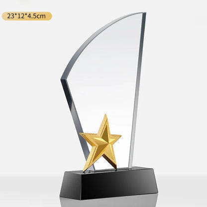 Customized Creative Crystal Trophy, High Honor Souvenir, Excellent Employee Enterprise Competition Awards, Blue, Home Decor, 1Pc