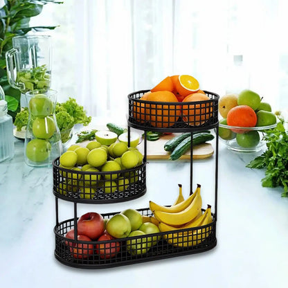 Countertop Fruit Basket Serving Stand, Counter Top Serving Tray, Space Saving Stand Serving Bowl Metal Wire Storage Basket