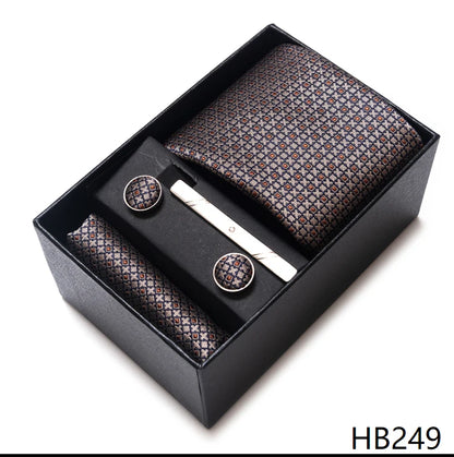 Hot Sale 8 cm Wide Tie Sets Blue Solid Men's Neck Tie Handkerchief Cufflinks Clip Box Wedding Gift Silk Handmade