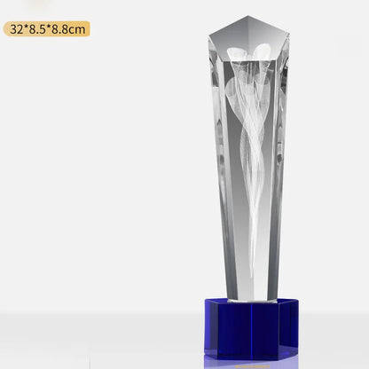 Customized Creative Crystal Trophy, High Honor Souvenir, Excellent Employee Enterprise Competition Awards, Blue, Home Decor, 1Pc