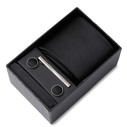 Hot Sale 8 cm Wide Tie Sets Blue Solid Men's Neck Tie Handkerchief Cufflinks Clip Box Wedding Gift Silk Handmade