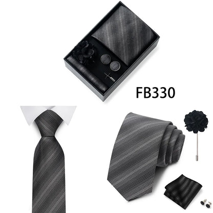 Luxurious Fashion Gift Box Men 8 cm Tie Sets Necktie Handkerchief Cufflinks Clip Brooch Set Golden Print Fit Wedding