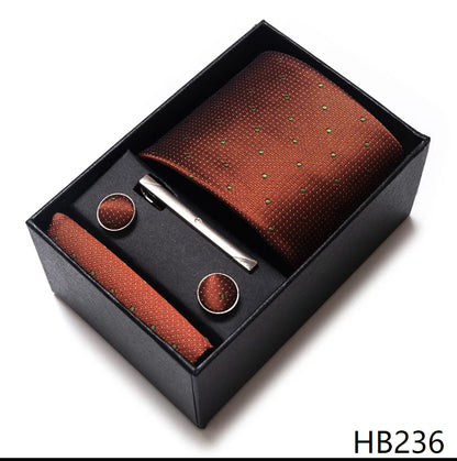 Hot Sale 8 cm Wide Tie Sets Blue Solid Men's Neck Tie Handkerchief Cufflinks Clip Box Wedding Gift Silk Handmade