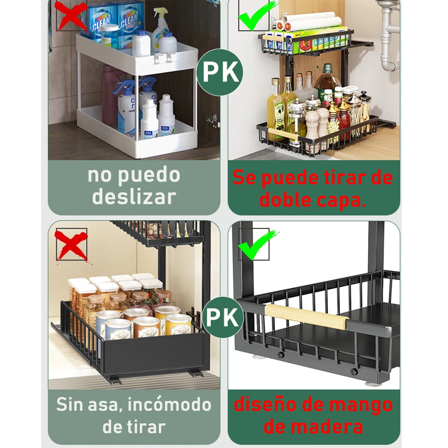 Microdata 2 Tier Metal under Sink Storage Rack with Sliding Drawer