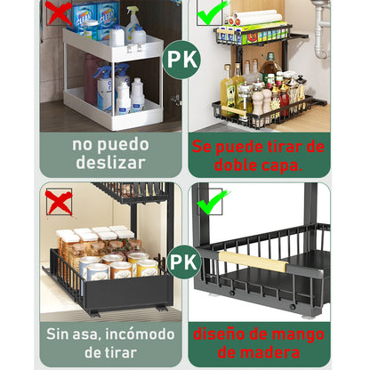 Microdata 2 Tier Metal under Sink Storage Rack with Sliding Drawer