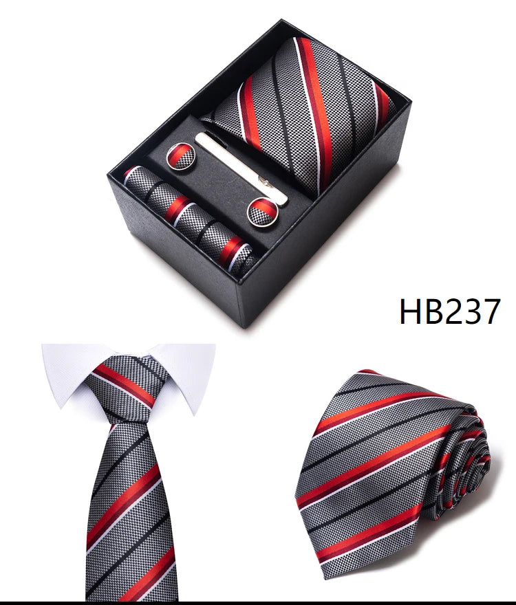 Hot Sale 8 cm Wide Tie Sets Blue Solid Men's Neck Tie Handkerchief Cufflinks Clip Box Wedding Gift Silk Handmade
