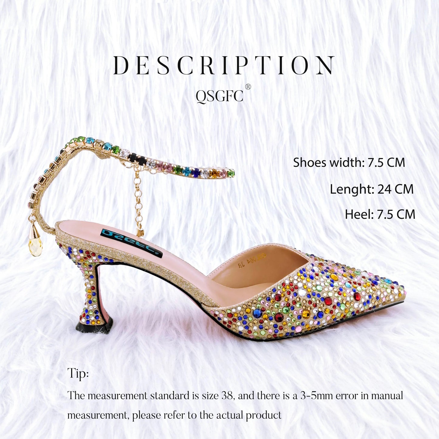 QSGFC 2023 Italian Design Luxury Women's Pointed Shoes And Bag Set Full Diamond Decoration Metal Closure Shoes for Party