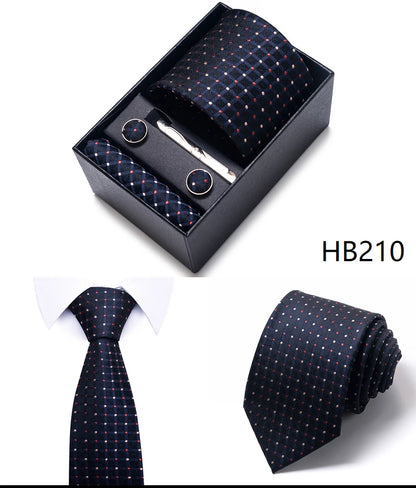 Hot Sale 8 cm Wide Tie Sets Blue Solid Men's Neck Tie Handkerchief Cufflinks Clip Box Wedding Gift Silk Handmade