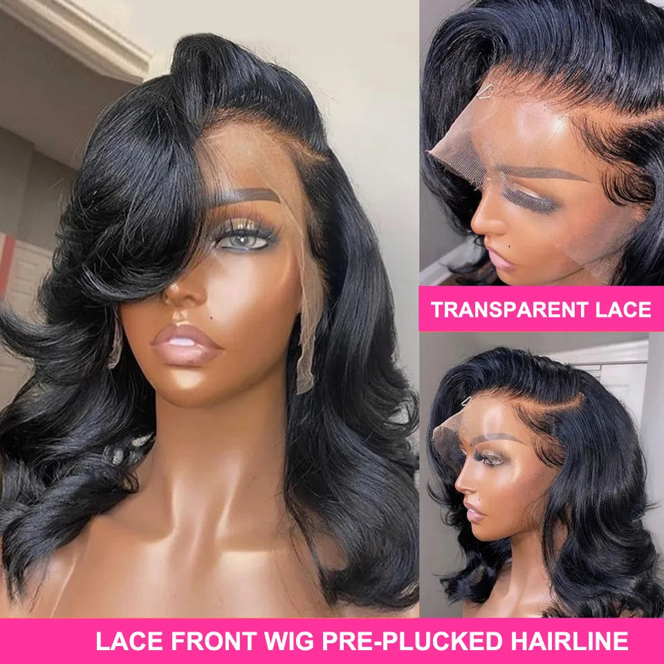 Brazilian Body Wave Short Bob Wig 13x4 Lace Front Human Hair Wigs for Women